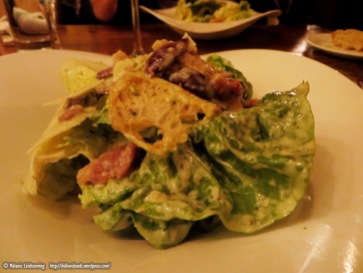 Our amazing starter: Caesar Salad with parmesan, crispy bacon, black olives, tarragon and croutons